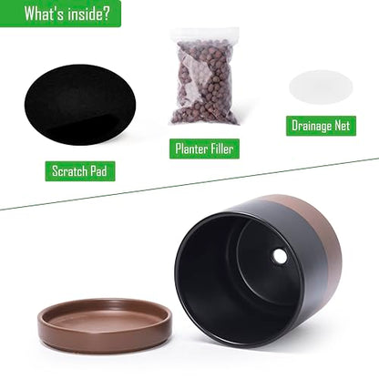 D'vine Dev 2-Pack Ceramic Pots with Saucers, Black/Tan, 6.5 in, 94-V-C-7 | Modern Cylinder Design, Glazed Ceramic, Drainage Hole & Saucer Included, High Temperature Fired, Elegant Home Accent - color: Black/Speckled Tan, size: 6 Inch