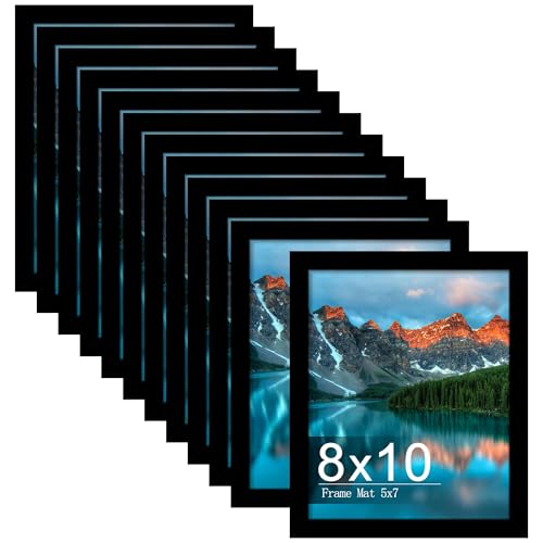 8x10 Picture Frame Set of 12, Modern Gallery Wall Frames, Black | Fits 5x7 With Mat or 8x10 Without Mat, Shatterproof Cover, Horizontal or Vertical Wall Mounting, Tabletop, Photo Collage - color: Black, size: 8x10