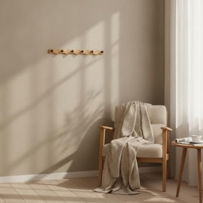 Hook Wooden Coat Rack Peg Rail Hat Holder with Artistic Solid Wood Structure Six Pegs Smooth Touch Suitable for Walls, 6 Hooks - Auspicious Cloud All Black Walnut Wood - style: 6 Hooks - Auspicious Cloud All Black Walnut Wood