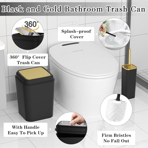 XLHOMO Bathroom Set - Black Bathroom Accessories Set, Bathroom Sets with Shower Curtain and Rugs, 24PC Shower Curtain Set with Hooks, Soap Dispenser, Soap Dish, Toilet Brush Holder and Trash Can - color: Gold and Black, size: Bathroom Set+Shower Curtain+B