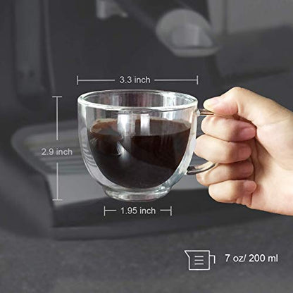 Double Wall Glass Expresso Coffee Mugs Set Of 4 (7 OZ / 200 ML) Insulted Clear Cappuccino Coffee Mugs Tea Cups - color: 7OZ-SET OF 4