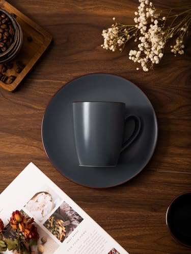 famiware Venus Coffee Mugs Set of 6, 13 oz Ceramic Stoneware Mug Cup Set | Coffee Mug with Handle for Tea, Latte, Cappuccino, Cocoa, Milk, Microwave and Dishwasher Safe, Charcoal - color: Charcoal, size: 6pcs