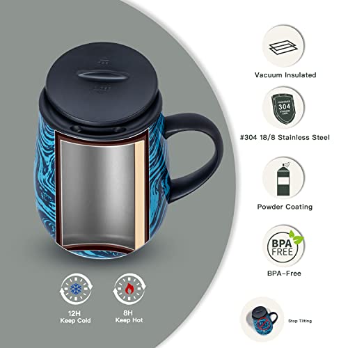 Ideus 16 oz Insulated Coffee Mug with Handle and Lid, Double Wall Stainless Steel Vacuum Thermal Coffee Mug, Travel Coffee Cup Thermal Cup for Home and Office (Blue Zebra, FUJI DAWN) - color: Blue Zebra