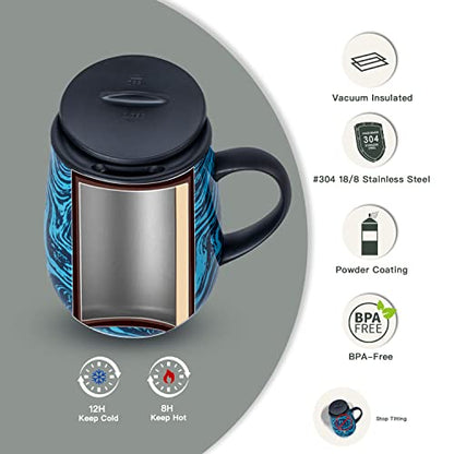 Ideus 16 oz Insulated Coffee Mug with Handle and Lid, Double Wall Stainless Steel Vacuum Thermal Coffee Mug, Travel Coffee Cup Thermal Cup for Home and Office (Blue Zebra, FUJI DAWN) - color: Blue Zebra