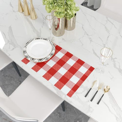 Burgundy Red & White 2 Side Cotton Buffalo Check Farmhouse Placemats Set of 4 Heat Resistant Dining Table Place Mats for Kitchen Table, 12 x 18 inches - color: Plaids Red & White, size: Rectangular Placemats 12" x 18"