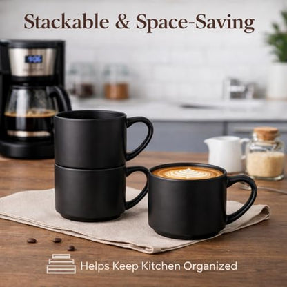 GBhome 14 OZ Coffee Mugs Set of 6, Stackable Matte Black Coffee Cups Set | Modern Ceramic Coffee Mugs for Men,Women, Cappuccino/Espresso. Dishwasher&Microwave Safe - color: Matte Black