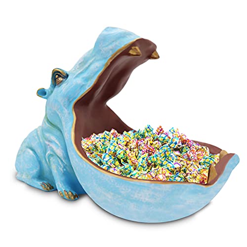 aboxoo Hippo Statue Candy Dish, Funny Big Mouth Container Bowl, Light Blue | Home Decor,Candy Bowl,Resin Sculpture, Larger Hippopotamus Figurine,Big Mouth Container,Art Decoration,Storage Box - color: Light Blue