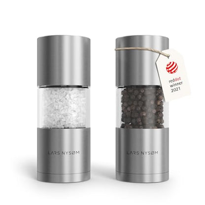 LARS NYSØM Salt and Pepper Grinder Set, Manual Salt and Pepper Mills with Adjustable Ceramic Grinder, Design Spice Shaker Set (Stainless Steel) - color: Stainless Steel