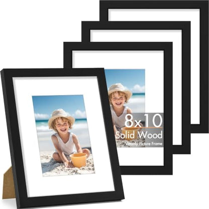 Vittanly Solid Wood 8x10 Picture Frames Set of 4, Black | 5x7 Picture Frame with Mat, Gallery Wall Frame Set, 8 x 10 Frame for Wall & Tabletop Display, Family, Pet, Christmas - color: Black, size: 8x10