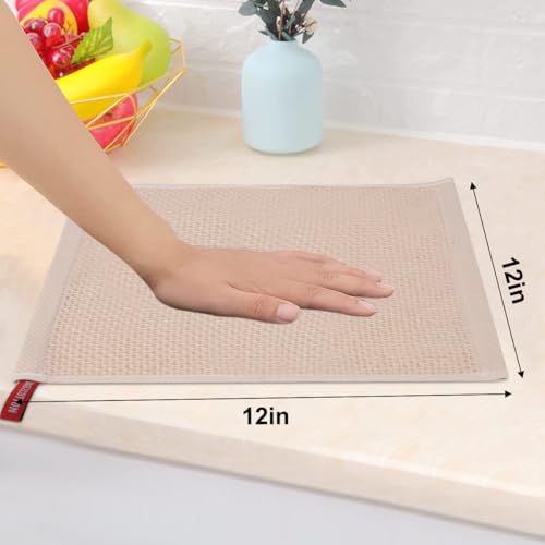 100% Cotton Waffle Weave Kitchen Dish Cloths, 6 Pack Ultra Soft Absorbent, Quick Drying Dish Towels, 12x12 Inches, Dish Rags for Drying Dishes & Daily Kitchen Use, Beige - color: Beige