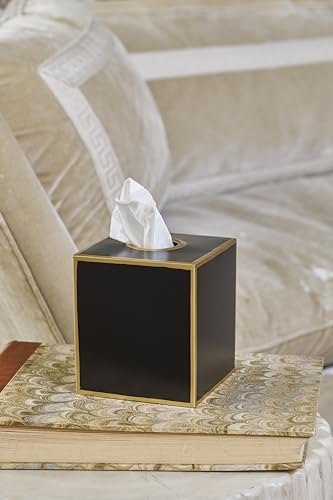 Jaye's Studio Black Tissue Box Cover, Square Metal Gold Cube for Bathroom | Matte Hand-Painted Finish, Fits Standard Facial Holders, Polished Trim, Open Bottom, Bedroom Office Desk Use - color: Black