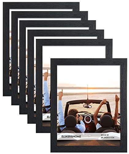 ELSKER&HOME 8x10 Picture Frame Black Set of 6 Glass | Multi Photo Frames Collage with HD Real Glass for Table Top or Wall Mount Display - color: Black 6P, size: 8x10