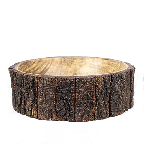 GoCraft Mango Wood Decorative Bowl with Tree Bark – 7.5" x 2.75" – Rustic Handmade Wooden Bowl for Potpourri, Snacks, Nuts, Salad – Natural Centerpiece for Table Décor - size: 7.5"