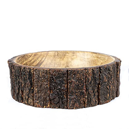 GoCraft Mango Wood Decorative Bowl with Tree Bark – 7.5" x 2.75" – Rustic Handmade Wooden Bowl for Potpourri, Snacks, Nuts, Salad – Natural Centerpiece for Table Décor - size: 7.5"