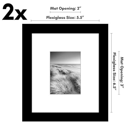 Americanflat 5.5x6.5 Picture Frame 2-Pack - Matted to 2.5x3.5 - Black | Slim Molding construction, Polished plexiglass front, wall or tabletop display with included easel, triangle hangers included - color: Black, size: 5.5x6.5