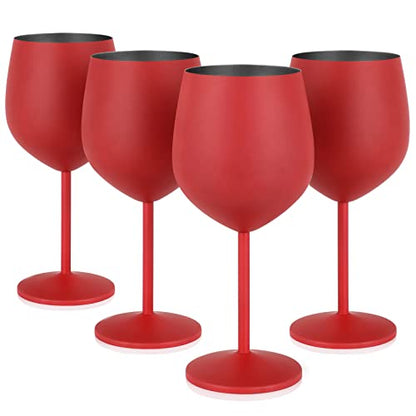 Lifecapido Stainless Steel Wine Glasses Set of 4, 18oz Stainless Steel Wine Goblets, Stemmed Metal Wine Glasses with Cup Brush for Party Office Wedding Anniversary, Great for Red White Wine (Red) - color: Red