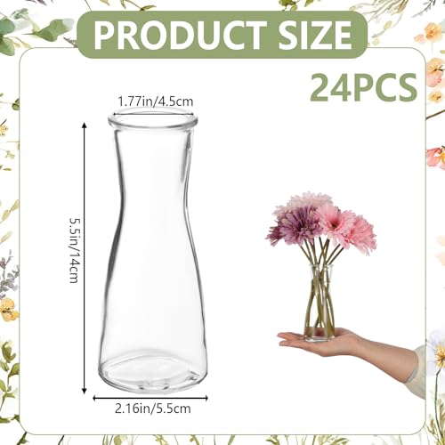 24 Set Glass Bud Vases for Centerpieces Small Clear Flower Vase Modern Decorative Vases Mini Clear Bud Vases Mini Decorative Bulk Vase for Bridal Shower Wedding Birthday Party Dining Table Decor