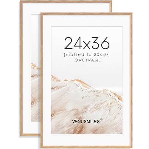 24x36 Poster Frame Set of 2 Natural Solid Oak Photo Frames with 20x30 Removable Mat Wall Hanging Large Handcrafted Frame with HD Plexiglass Wall and Tabletop Display Large Picture Frame - color: Oak, size: 24X36,2P