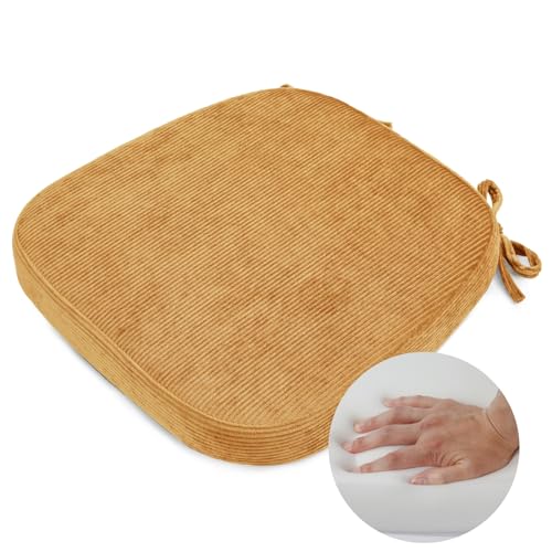 2.5" Thick Chair Cushions for Dining Chair, Corduroy High Density Foam Kitchen Chair Pads, U Shaped Indoor Seat Cushions with Ties & Non-Slip Backing, Washable Cover, 17''x16.5'', Yellow - color: Yellow