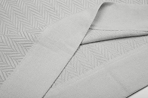 Threadmill Luxury Cotton Blankets for King Size Bed | All-Season Cozy 100% Cotton King Size Blanket | Herringbone Soft Fall Thermal Blanket fits California King Size Bed | Light Grey | 100% Cotton, Herringbone Pattern, 106x92 in, Breathable, All-Season, O