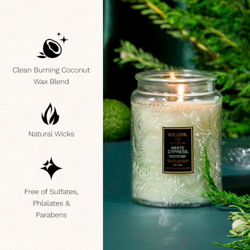 Voluspa White Cypress,Large Candle Jar,18 Ounce,100 Hour Burn Time, & Coconut Wax for Clean Burning,Handcrafted in the USA - color: 17 - White Cypress