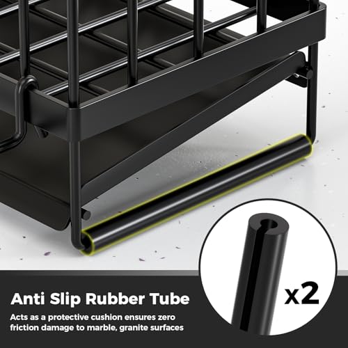 Kitchen Sink Organizer, Stainless Steel Sponge Holder, Black | Rust-Resistant Steel, Detachable Draining Board, Compartment Divider, Brush Holder & Towel Bar, Ideal for Kitchen Storage - color: Black