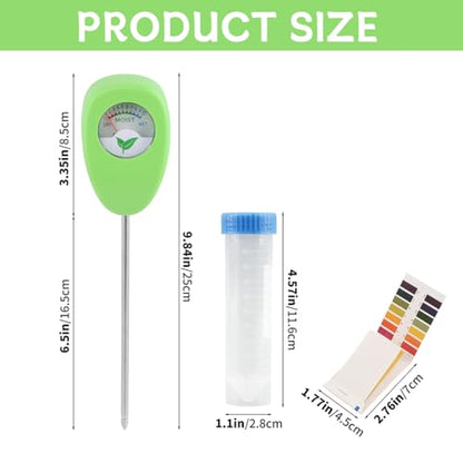 Soil Moisture Meter for Plants with pH Strips No Battery | 6.5 in soil moisture meter with Dry Moist Wet dial plus 25 pH strips for potted plants and potting soil checks