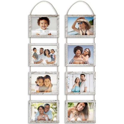 5x7 Hanging Picture Frames Collage with 8 Openings - Distressed White, 2 PK | Icona Bay casual style engineered wood frames, designed for wall hanging, space-saving photo display, Bliss collection - color: Distressed White, size: 5x7