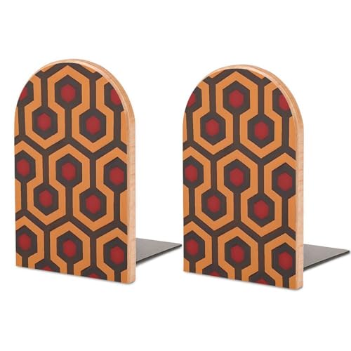 Shining Overlook Book Ends for Shelves - 2 Pack Handmade Wooden Bookends with Metal Base, Sturdy Book Holder for Heavy Books Modern Decorative Book Stopper for Home Office