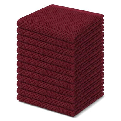 Homaxy 100% Cotton Waffle Weave Kitchen Dish Cloths 12-Pack, Burgundy | 12 x 12 Inches, Ultra Soft Absorbent Dish Towels, Quick Drying Dish Rags with Hanging Loop - color: Burgundy, size: 12 X 12 - 12 Pack