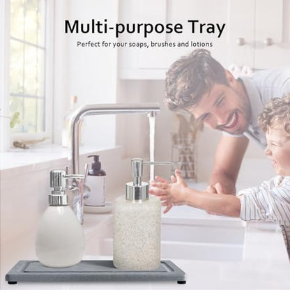 2 PCS Water Absorbing Stone Trays for Bathroom Sink Fast Drying Coasters | 9.5" x 4.7", Vanity Tray, Diatomaceous Earth Mat, Hand Soap Holder with Anti-Skid Feet, Kitchen Counter, Sink Caddy Organizer - color: 9.45" X 4.72" Grey