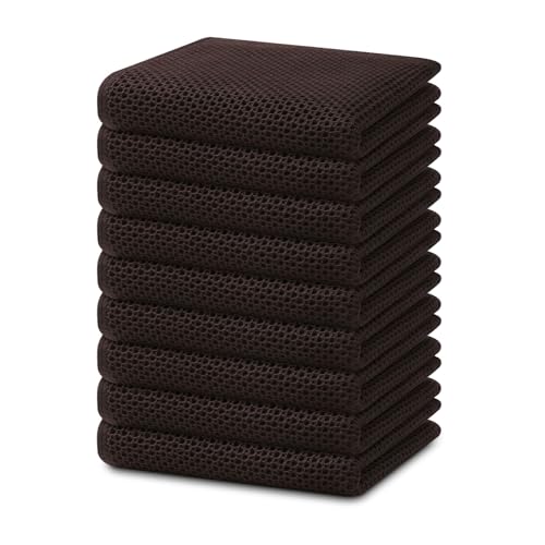Homaxy 100% Cotton Waffle Weave Kitchen Dish Towels 9-Pack, Dark Brown | 13 x 28 Inches, Ultra Soft Absorbent Dish Towels, Quick Drying Cleaning Towels - color: Dark Brown, size: 13 x 28 - 9 Pack