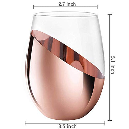MyGift Stemless Wine Glasses Set of 6 - Copper Metallic Bottom Angled Design, Modern Barware for Red & White Wine, Dishwasher Safe Entertaining Glasses - color: Copper-6