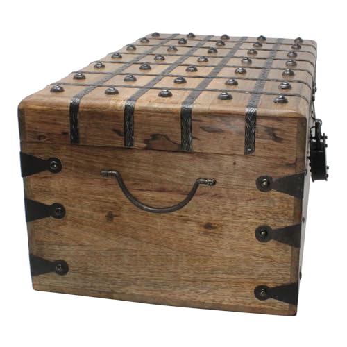 Treasure Chest Wooden Box with Antique Iron Lock and Skeleton Key (XX-Large 20x11.75x9) - Storage and Decor – Pirate Wooden Treasure Chest, Decorative Box with Hinged Lid, - size: XX-Large 20 x 11.75 x 9"