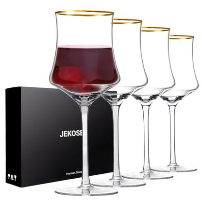 New Crystal Wine Glasses with Gold Rim 17 Ounce Set of 4 Long Stem Clear Wine Glasses Premium Crystal Gift for Christmas, Birthday, Anniversary or Any Special Occasion