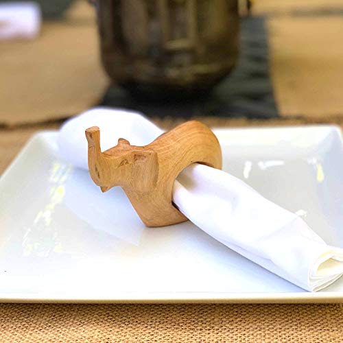Handcarved Mahogany Wooden Napkin Ring Holders, Elephant, Set of 6 - Rustic Decor - color: Elephant