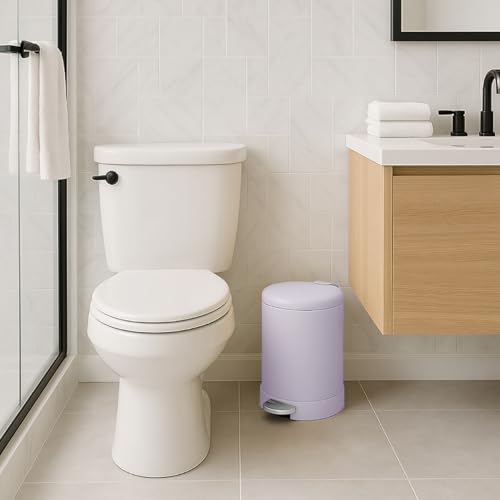 Glad Small Trash Can, 1.2 Gallon | Round Stainless Steel Garbage Bin with Soft Close Lid & Step Foot Pedal | Metal Waste Basket with Removable Inner Bucket, Lavender - color: Lavender