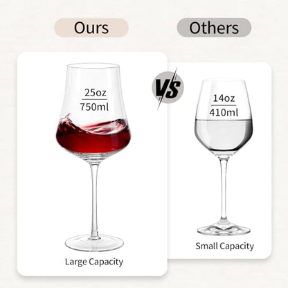 Large Wine Glasses Set of 4, 25oz | Lead-Free Hand Blown Crystal, Dishwasher Safe, Elegant Tall Stem, Wedding Anniversary Party Christmas, Nice Gift Box - size: 25oz - 4 PCS