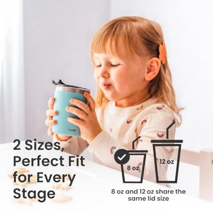 CUPKIN Toddler Tumblers, The Original 12 oz Stackable Stainless Steel Cups, Set of 2 Powder Coated Insulated Kids Water Bottle Alternative & BPA Free Lids + Reusable Silicone Straws (Blue + Gray) - color: Blue + Gray, size: 12 Fl Oz (Pack of 2)