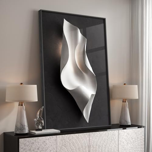 Framed Black and White Abstract Wall Art, Large Modern Elegant Prints Paintings Artwork for Walls, Contemporary Minimalist Pictures for Living Room Dining Bedroom Hallway Office Wall Decor 24x36 In - color: Black and White