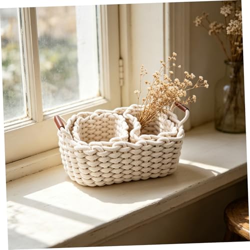 Ciieeo 3pcs Nesting Baskets Set Versatile Gift Baskets for Storage Modern Design Cotton Rope Storage Boxes for Organizing Keys Snacks and More White