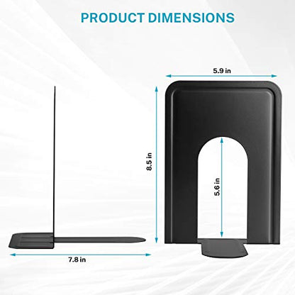 MaxGear 8.5 in Extra Large Heavy Duty Metal Book Ends, Bookends for Shelves | Universal Premium Non-skid Bookend, Black Book Stopper for Books/Movies/CDs/Games, 8.5 x 5.9 x 7.8 in, 2 Pairs/ XL - size: XL - 2 Pairs