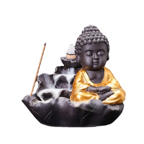 Creativity Lotus Backflow Incense Burner Smoke Waterfall Buddha Incense Aromatherapy Stick Holder Craft for Yoga Room/Office/Home Decor (D) - color: D
