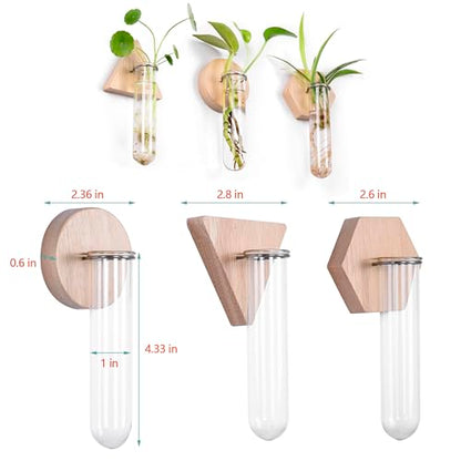 Wall Hanging Glass Planter Plant Propagation Station | Test Tube Vase, Wall Mounted Self-Adhesive Wooden Hydroponic Planter, for Home Office Wall Decor
