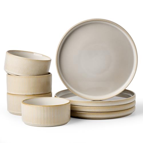 Famiware Star Stoneware Dinnerware Set, 8pc Dishes for 4, Cappuccino White | 10.5" Flat Dinner Plates & 5.5" Deep Cereal Bowls, Everyday Use, Chip & Scratch Resistant, Microwave & Dishwasher Safe - color: Cappuccino White, size: Service for 4 - Dinner Pla