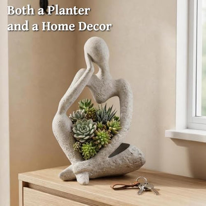 Large Resin Thinker Head Planter Pot with Drainage Hole Unique Indoor Outdoor Flower Pot for Succulents Cacti and Home Decor Perfect Plant Lover Gift
