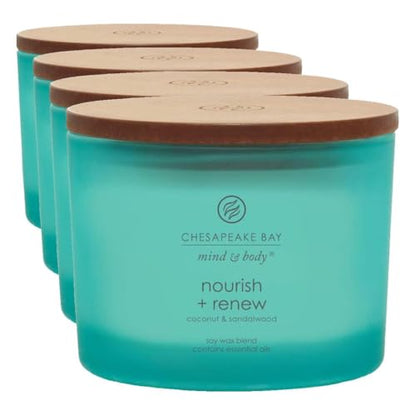 Chesapeake Bay Candle Mind & Body 3-Wick Coffee Table Jar Candle Nourish + Renew (Coconut & Sandalwood), 11oz (Pack of 4) - color: Nourish + Renew, size: 11oz (Pack of 4)