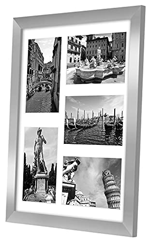 Americanflat 4x6 Collage Picture Frame with Shatter-Resistant Glass - Fits Five 4x6 Photos or Use as One 11x14 Picture Frame - Signature Collection - Collage Frames for Wall Display - Silver | Overall frame size 11x14, Shatter-resistant glass, hangs verti