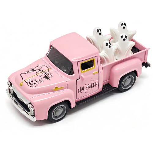 Pink Halloween Farmhouse Truck Decor with Spooky Cute Ghost Figurines | Halloween Decorations Indoor for Table Centerpiece Tiered tray Shelf Mantel Desk Fall Decor, Home Halloween Party Decorations - color: Halloween-pink