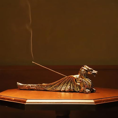 13'' L Mechanical Dragon Incense Holder Burner Stick Sculpture | resin steampunk mystical gothic decor for man cave long ash catcher tabletop aromatherapy ornaments industrial gears gifts